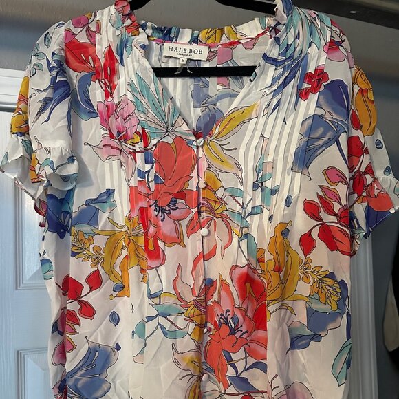 Hale Bob Tops - Hale Bob Floral Blouse Size M White Multicolor Silk Top NWOT